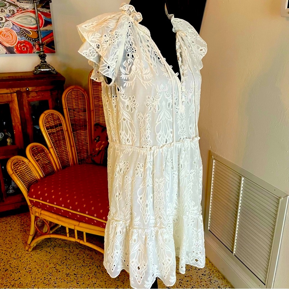 GENERATION LOVE New York! White on White Eyelet Embroidered Tiered Dress. Medium